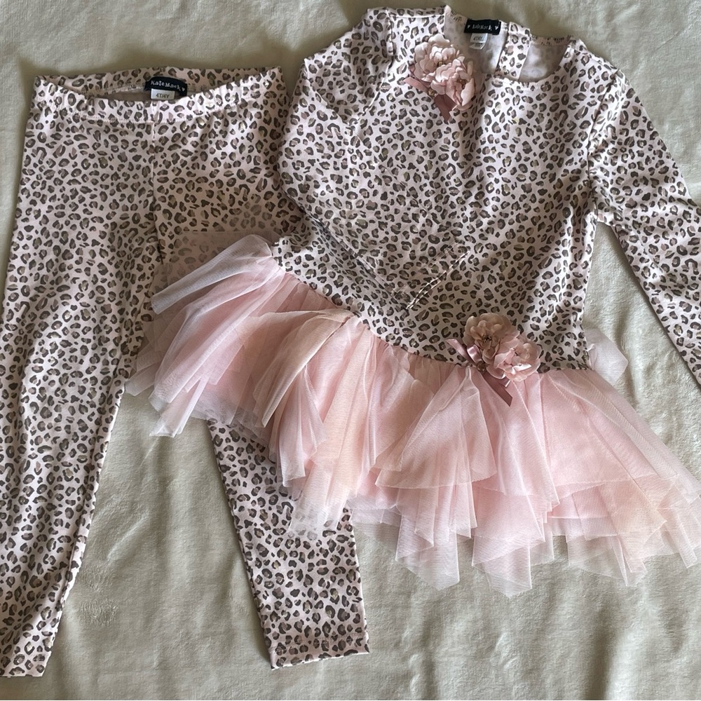 Leopard Print Kids Costume Set with Pink Tutu